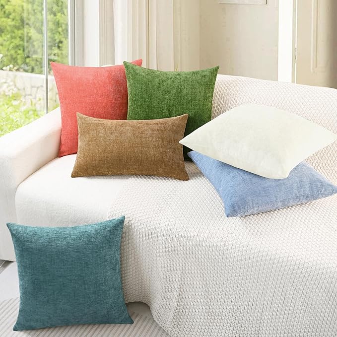 CaliTime Throw Pillow Covers Decorative 16 X 16 Inches Pack of 2 Cozy Chenille Cushion Cases for Couch Sofa Bed Living Room Home Forest Green