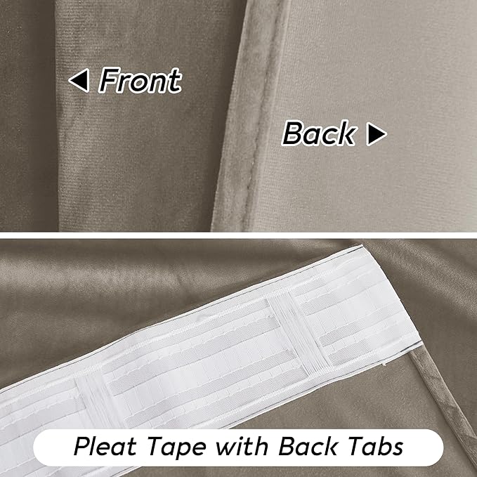 RYB HOME Taupe Velvet Curtains 84 inches Length with Hook Tape, Thermal Insulated Privacy Protect Decorative Drapes for Window, W 52 x L 84 inches, 2 Panels Set