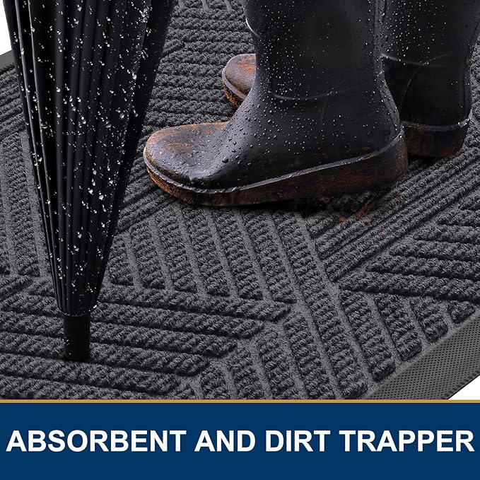 Smiry Front Door Mat Outside Entrance, Heavy Duty Sturdy Natural Rubber Doormat, Trap Dirt and Moisture, Easy Clean Low Profile Mats for Indoor Outdoor Entry, Irregular Triangle (59x24, Medium Grey)