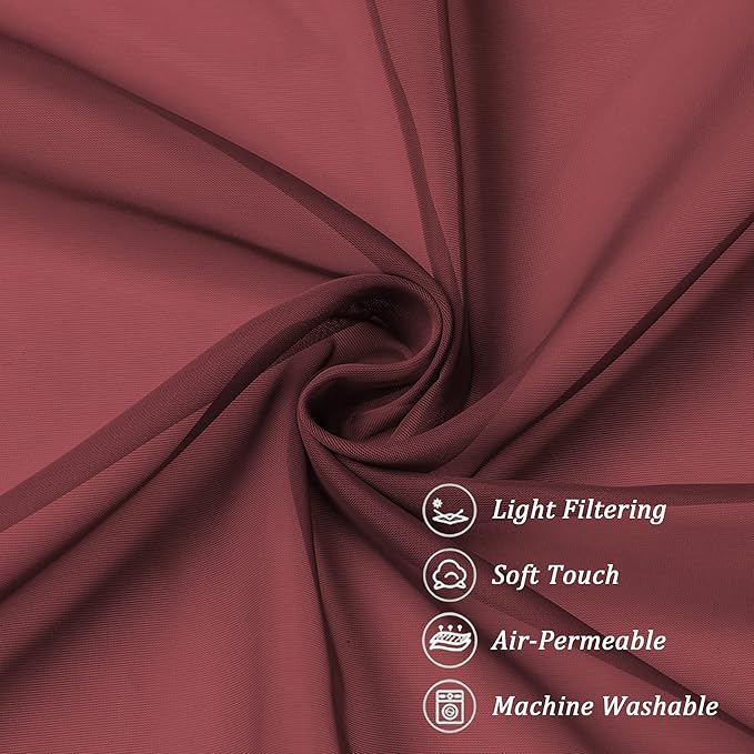 Chyhomenyc Sheer Tier Curtains 24 Inch Length, Small Cute Window Curtains Treatment for Bathroom Living Room Cafe Basement, Short Voile Curtain Tiers 42in x 24in, Rod Pocket, 2 PCS,Burgundy