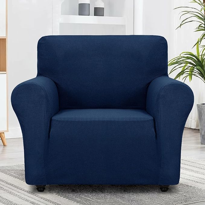 ZNSAYOTX Super Stretch Chair Slipcover Universal Sofa Chair Covers for Living Room Dogs Pet Furniture Protector Spandex Armchair Slipcovers with Anti Slip Foam Sticks (Navy Blue, Chair)