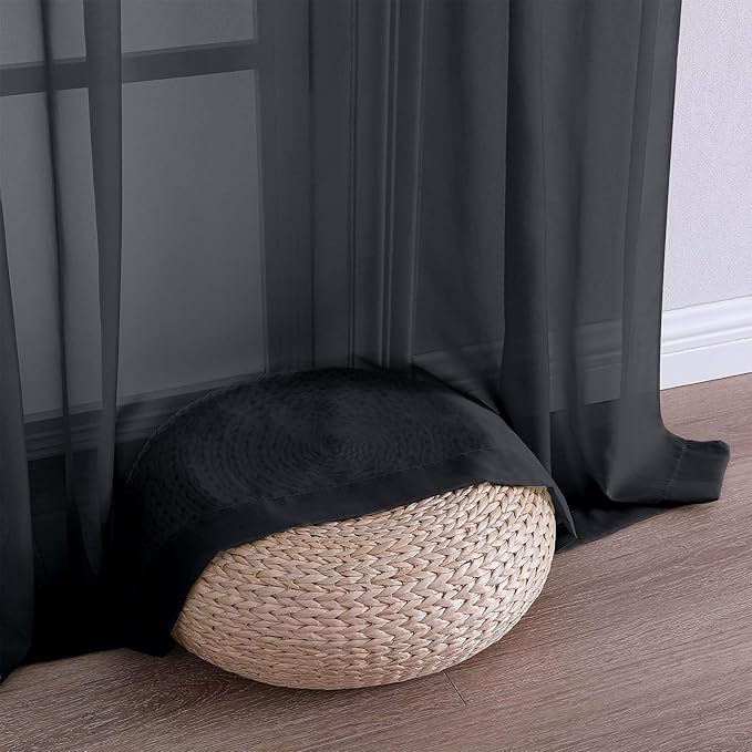 Chyhomenyc Extra Long Black Sheer Curtains 120 Inches Long 2 Panels, Light Filtering Black Curtains for Living Room, Soft Gentle Voile Rod Pocket Bedroom Window Drapes, 59Wx120L Inch, 10FT, 2PCS