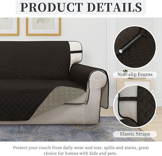 ISSUNTEX Double Protection 100% Waterproof Loveseat Sofa Covers for Living Room, Couch Covers for 2 Cushion Couch Sofa, Reversible Furniture Protector Sofa Cover for Dogs (Loveseat, Chocolate/Beige)