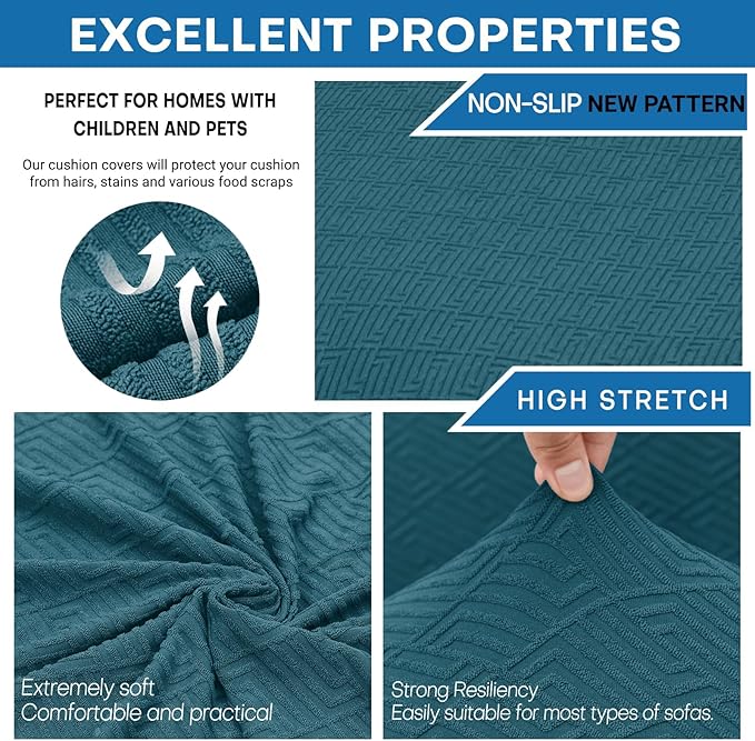 XINEAGE New 3 Pieces Couch Covers for 2 Extra Large Cushion Sofa Super Stretch Sofa Cover for 2 Large Seat Universal Loveseat Slip Cover for Living Room (Peacock Blue), 71"-91"(2 Cushions)