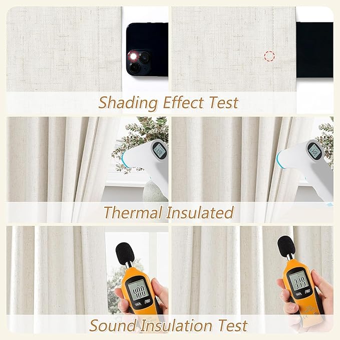 Guken Cream 100% Blackout Linen Curtains 38 Inch Wide by 80 Inch for Living Room Bedroom Back Tab Rod Pocket Thermal Insulated Black Out Drapes Room Darkening Farmhouse Window Curtains