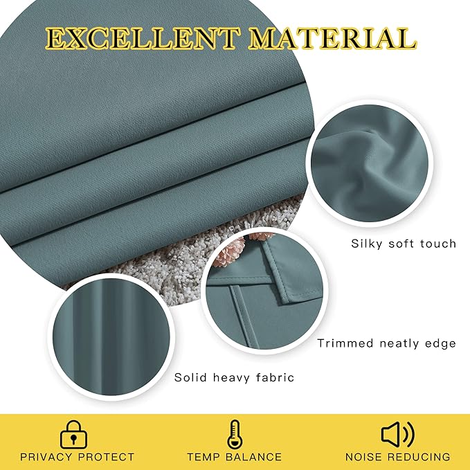 NICETOWN Bedroom Blackout Curtains Panels - Triple Weave Energy Saving Thermal Insulated Solid Grommet Blackout Draperies for Patio, 1 Pair, Greyish Blue, W52 x L95 Inch