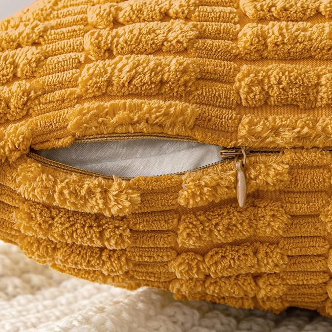 MIULEE Pack of 2 Corduroy Decorative Throw Pillow Covers 16x16 Inch Soft Boho Striped Pillow Covers Modern Farmhouse Home Decor for Summer Sofa Living Room Couch Bed Gold Yellow