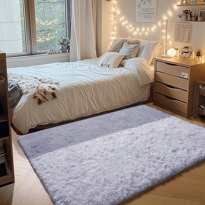 ONASAR White Area Rugs for Bedroom Living Room, Fluffy 4x6 Soft Shag Plush Bedside Rug, Indoor Floor Carpet for Nursery Kids Girls Boys Teen Baby Dorm Playroom Home Office Decor Aesthetic