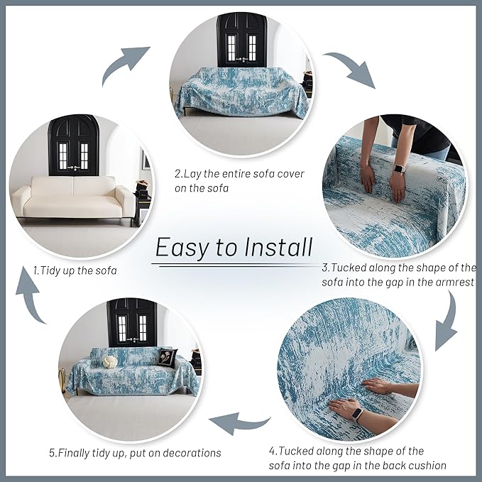 MYSKY HOME Couch Cover for Sectional Sofa Set Sage Geometric Furniture Sofa Cover Washable for Dog Cat Pets Couch Cover 3 Seat Sofa Chenille Couch Protector Multi-Use Couch Covers Blanket,91" X150"