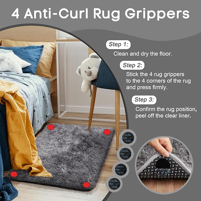 Ophanie Small Rug Upgrade Non Slip Throw Bedside Area Rugs, Fluffy Soft Grey Mini Bedroom Carpet, Affordable Door Entryway Indoor Inside Front Entrance Dog 2x3 Mat, Home Decor Aesthetic, Nursery