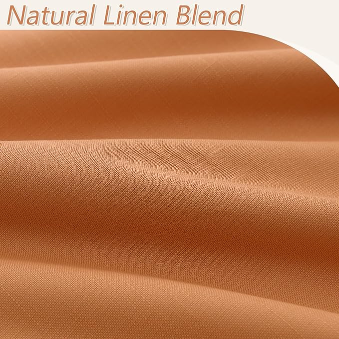 Guken Orange 100% Blackout Linen Curtains 84 Inch Length 2 Panels Set for Living Room Bedroom Back Tab Thermal Insulated Black Out Drapes Room Darkening Farmhouse Window Curtains 84 Inches Long