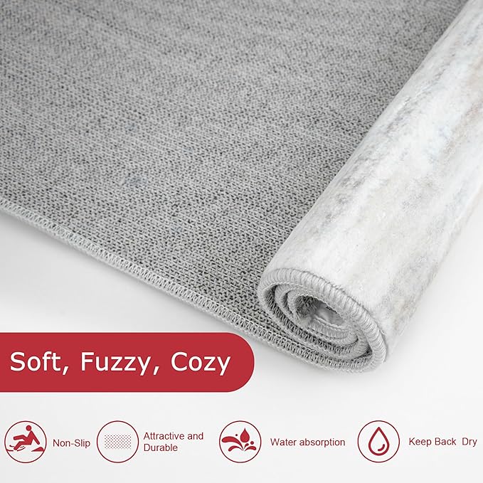 KOZYFLY Modern Abstract Kitchen Runner Rug, 2.6x12 Washable Rug Runner Non-Slip Soft Striped Hallway Runner Rugs, Beige Print Carpet Runner for Entryway Bathroom Laundry Room Foyer