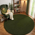 Amearea Olive Green Round Area Rugs 5ft Washable Circle Rugs for Bedroom Living Room, Fluffy Indoor Thickened Memory Foam Rug, Non Slip Minimalist Circular Carpet for Kids Boy Girl Dorm Nursery Room