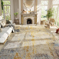 Ompaa Living Room Rug 8x10 Beige Area Rugs Machine Washable Abstract Boho Large Carpet Non-Slip Non-Shedding Faux Wool Indoor Vintage Rug for Bedroom, Classroom, Dining Room, Kids Playroom