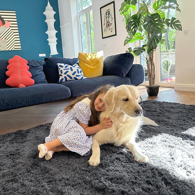 OLANLY 4x11 Area Rugs for Living Room Bedroom, Machine Washable Soft Fluffy Shaggy Bedside Rug, Indoor Floor Carpet for Kids Girls and Boys, Dorms, Nursery Rooms, Home Decor Aesthetic, Grey
