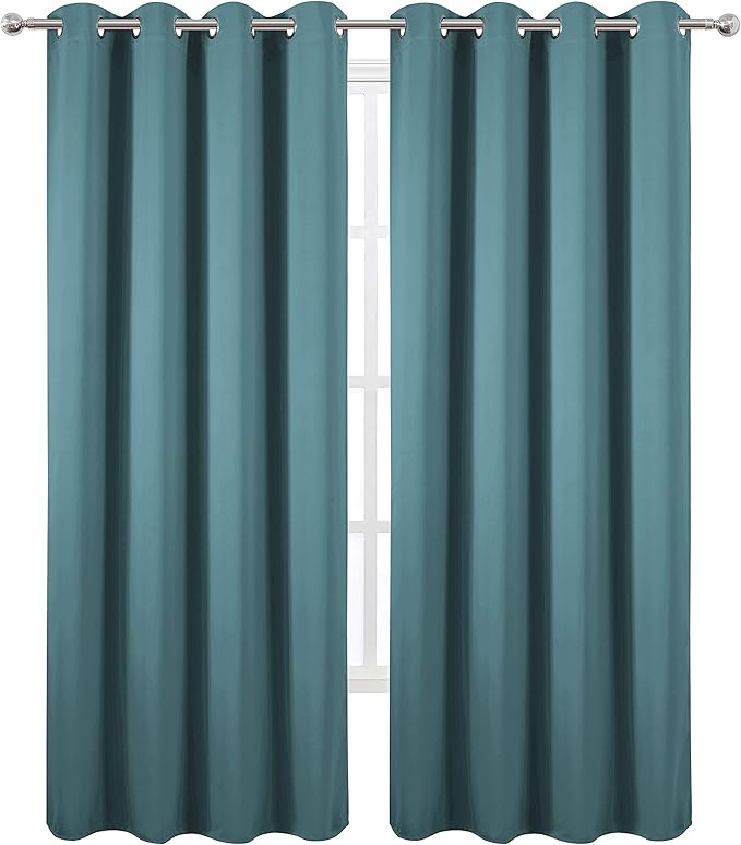 LEMOMO Sea Teal Thermal Blackout Curtains/52 x 108 Inch/Set of 2 Panels Room Darkening Curtains for Bedroom