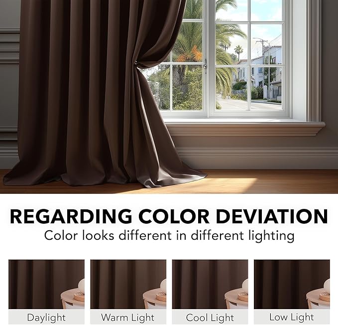 Deconovo Blackout Curtains, Thermal Insulated, W52 x L72 2 Panels, Back Tab, Machine Washable, Room-Darkening Drapes for Bedroom/Living Room Chocolate