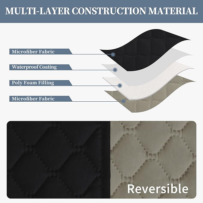 ISSUNTEX Double Protection 100% Waterproof Recliner Covers for Living Room, Reversible Furniture Protector Recliner Couch Sofa Slipcover for Dogs, Pets, Kids (Recliner, Black/Beige)
