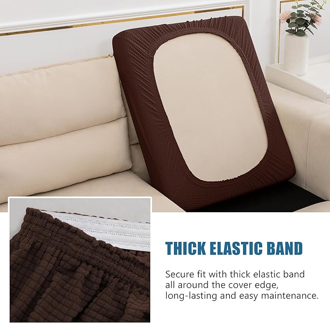 Water Repellent Sofa Seat Covers for Living Room 3 Seater Super Fit and Soft Flexibility with Elastic Bottom Couch Seat Coat (Sofa Cushion, Chocolate)