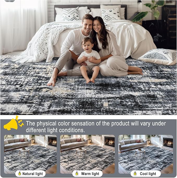 6x9 Area Rugs for Living Room - Washable Rug Modern Abstract Soft Large Neutral Non-Slip Carpet Indoor Floor Thin Carpets for Bedroom Dining Room Farmhouse Nursery Home Office Black Gold
