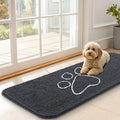 OLANLY Dog Door Mat for Muddy Paws 47x17, Paw Print Design, Absorbs Moisture and Dirt, Absorbent Non-Slip Washable Doormat, Quick Dry Chenille Mud Mat for Dogs, Entry Indoor Entryway Carpet, Dark Grey