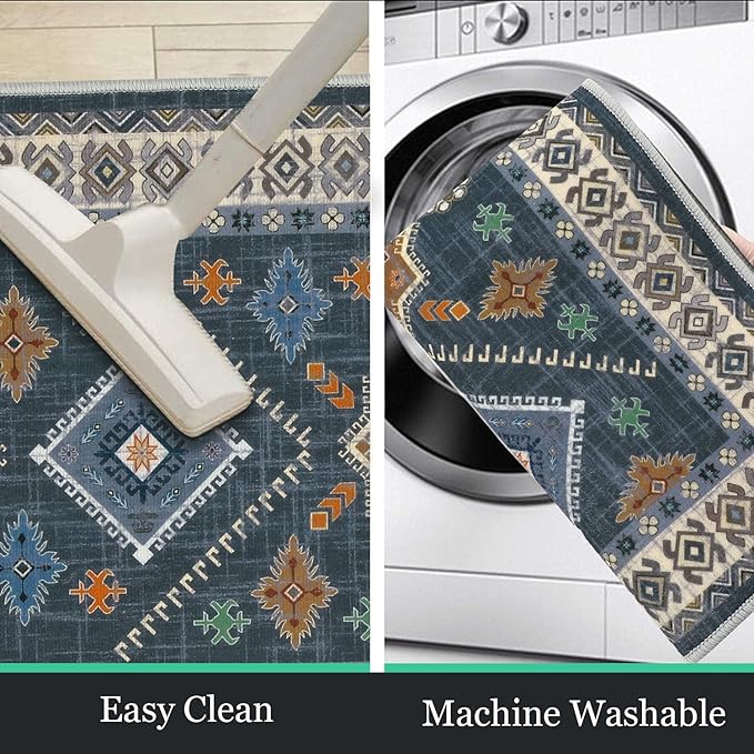 HEBE Boho Kitchen Rug Sets 3 Piece with Runner Non Slip Kitchen Rugs and Mats Washable Kitchen Mats for Floor Thick Kitchen Floor Mat Carpet Runner Rugs for Hallway Laundry Holiday Decor