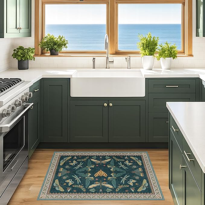Hazo Haus Emerald Green Entry Rugs for Inside House - 2x4 Kitchen Rugs Non Slip for Bathroom, Powder Room, Vintage Unique Colorful Décor, Washable Stain & Fade Resistant