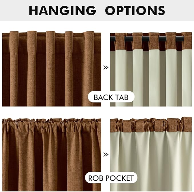 MIULEE 100% Blackout Linen Curtains for Bedroom, Brown Solid Luxury Decor Thermal Insulation Room Darkening Drapes for Living Room Nursery Back Tab Rod Pocket 42 x 96 Inches, 2 Panels