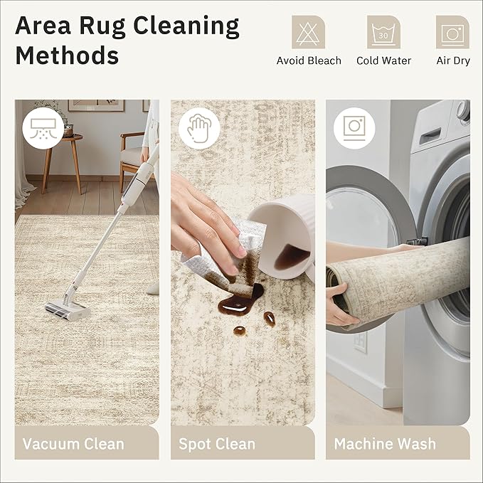 Soalmost Runner Rug 2'x6' Washable Non-Slip Runner Rugs for Kitchen Bathroom Laundry Room Beige Vintage Floor Carpet Runners for Hallway Entryway