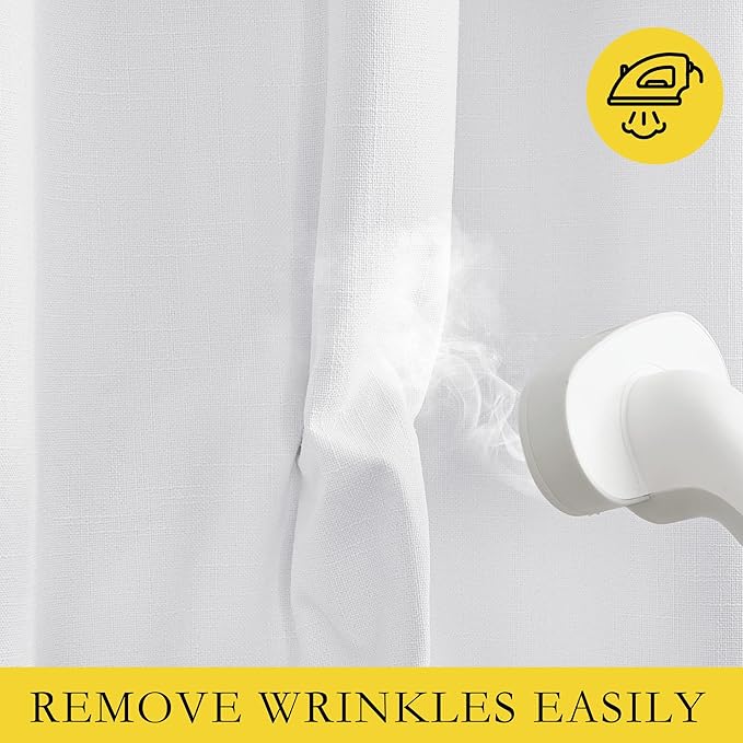 NICETOWN 100% Absolutely Blackout Linen Curtains with Thermal Insulated White Liner, White, 52" Wide, Long Curtains 80" Long 2 Panels Set for Living Room, Thermal Insulated Privacy Drapes for Bedroom