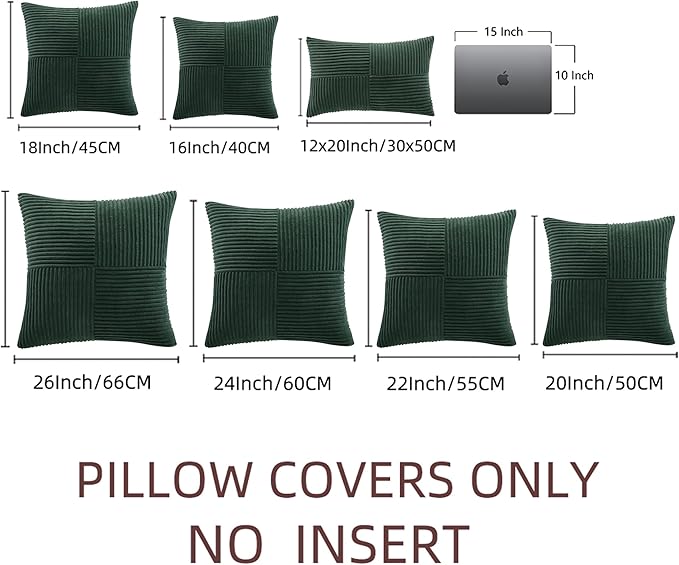 Fancy Homi Set of 2 Dark Green Lumbar Decorative Throw Pillow Covers 16x32 Inch for Living Room Couch Bed, Boho Farmhouse Forest Green Home Decor, Soft Corduroy Corss Patchwork Cushion Case