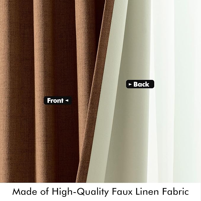 MIULEE 100% Blackout Linen Curtains for Bedroom, Brown Solid Luxury Decor Thermal Insulation Room Darkening Drapes for Living Room Nursery Back Tab Rod Pocket 42 x 96 Inches, 2 Panels