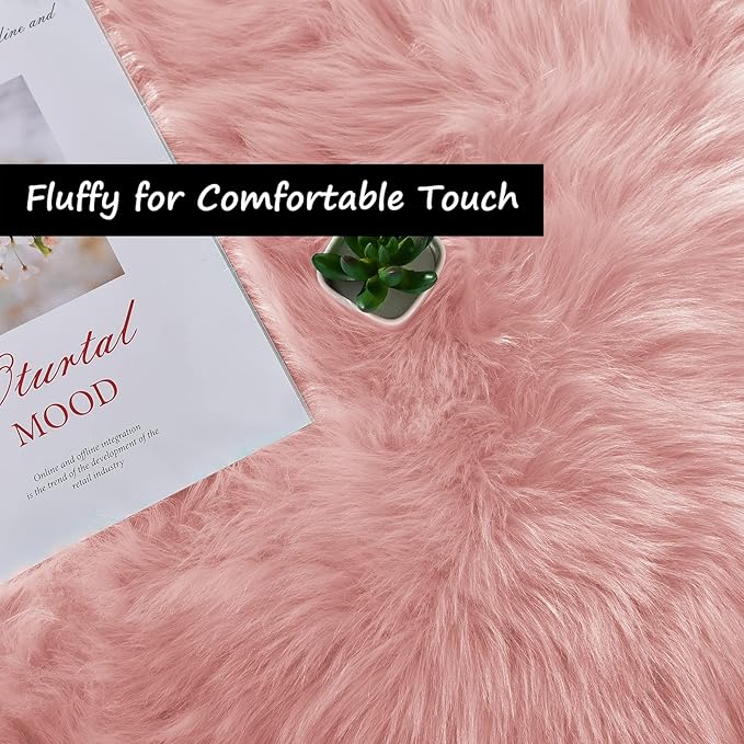 Goolela Pink Fur Rug for Bedroom Sheepskin Rug 2x6 Fluffy Runner Rug Dorm Fuzzy Furry Cute Shag Rug Decor Washable Sheepskin