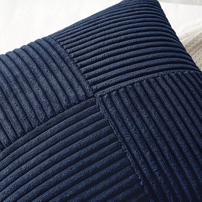 MIULEE Navy Blue Decorative Lumbar Throw Pillow Covers 12x20 Inch for Couch Bed Sofa Pack of 2 Boho Farmhouse Throw Pillows Soft Cross Corduroy Patchwork Textured Cushion Cases
