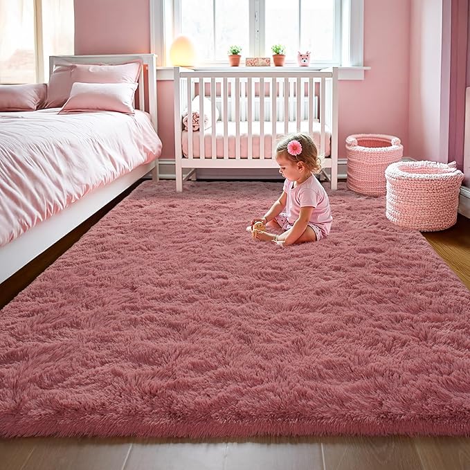 LOCHAS Ultra Soft Indoor Modern Area Rugs Fluffy Living Room Carpets for Children Bedroom Home Decor Nursery Rug 5.3x7.5 Feet, Blush