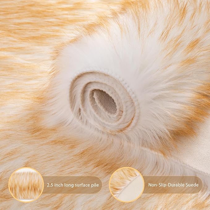 Ciicool Ultra Soft Faux Sheepskin Fur Rug Fluffy Rug for Bedroom Fuzzy Carpet for Living Room Kid's Room Nursery Decor,White Gradient Brown 2 x 6 Feet