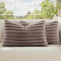 decorUhome Cozy Faux Fur Throw Pillow Covers 12x20 Set of 2 Decorative Soft Plush Striped Lumbar Modern Farmhouse Boho Couch Pillow Cases with Velvet Back for Sofa Bed Living Room, Light Coffee