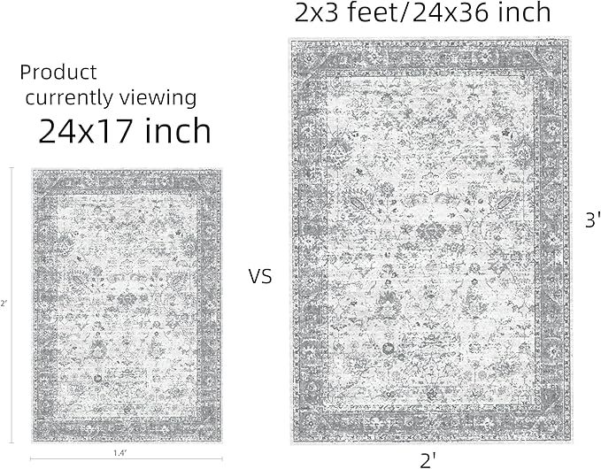 Area Rugs 24x17 Inch Home Decor Entry Rug, Small Door Mat Bath Mats for Bathroom, Ultra-Thin Non Slip Floral Low Pile Tub Mat for Sink Shower Doorway Tub Kitchen Sink(2 x 1.4 ft, Grey)
