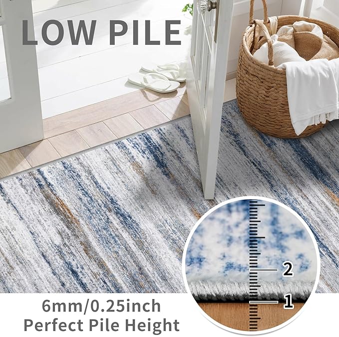 6x9 Area Rug for Living Room: Non-Slip Washable Rugs for Dining Room Bedroom Study Home Office - Easy-to-Clean Stain and Water Resistant Carpet - Soft Low-Pile Mat Navy Grey