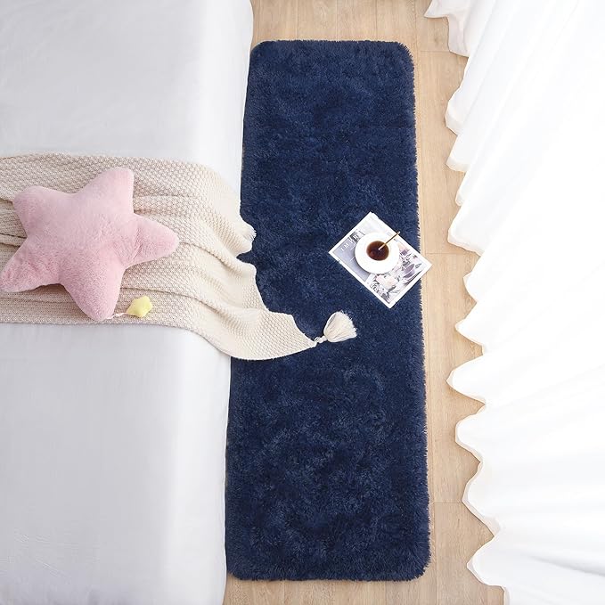 Chicrug Soft Runner Rugs for Bedroom Living Room Plush Fluffy Rug 2x7 Feet, Shag Furry Area Rug Carpet Non Shedding for Nursery Children Kids Girls Room Home Decorative, Navy Blue