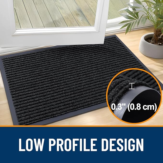 OLANLY Front Door Mat Indoor Outdoor Entrance, Waterproof Heavy Duty Doormat, Fade Resistant, Low Profile, Easy Clean Patio Porch Welcome Floor Mats for Entry, 71x34, Black