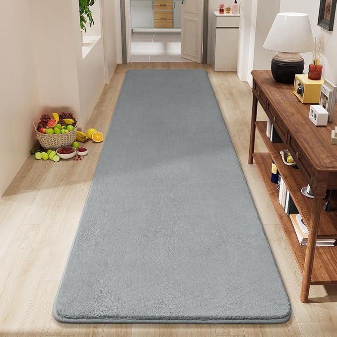 Amearea Modern Soft Hallway Runner Rug, 3x10 Feet Washable Long Runner Rugs for Hallway, Grey Fluffy Bedroom Bedside Rugs, Non Slip Memory Foam Rug Carpet for Entrance Kitchen Living Room Home Decor