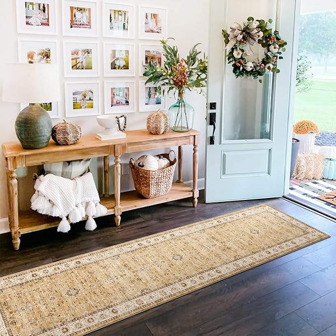 TOPRUUG Washable Runner Rug 2x7 - Hallway Runner Rug Kitchen Rugs and Mats Non Skid Washable Waterproof Carpet Runner for Living Room Bedroom Bathroom (Gold, 2X7)