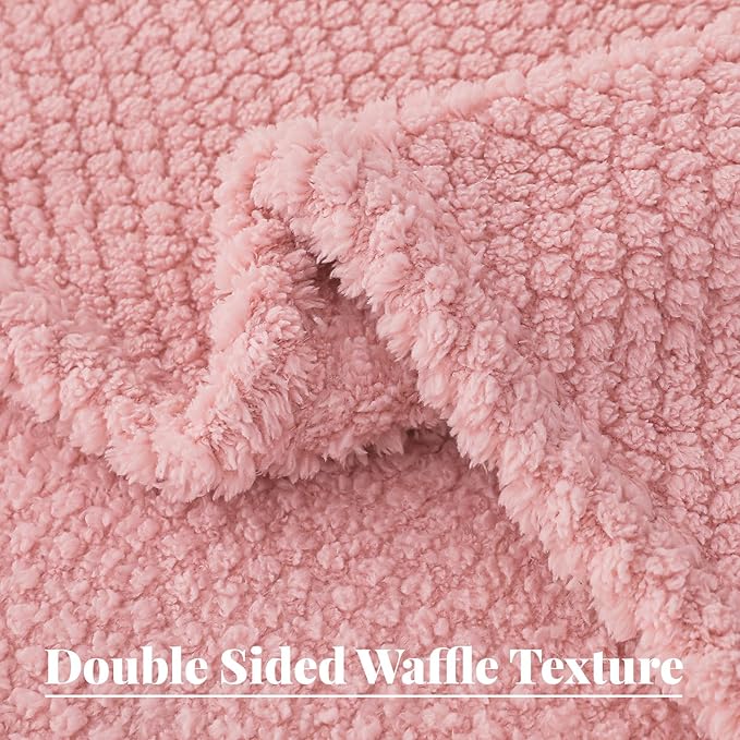 Whale Flotilla Twin Size Fuzzy Fleece Blanket for Bed, 60x80 Inch Fluffy Warm Soft Jacquard Blankets for All Season, Lightweight and Cozy, Pink