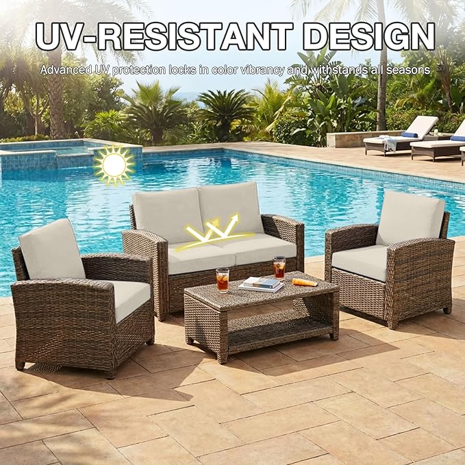 hyha 4Pcs Patio Cushion Covers, Stretch Outdoor Couch Cushion Covers Replacement, Washable Outdoor Chair/Sofa Slipcovers for Patio Furniture Cushions Protector with Elastic Bottom(Taupe,Cover Only)
