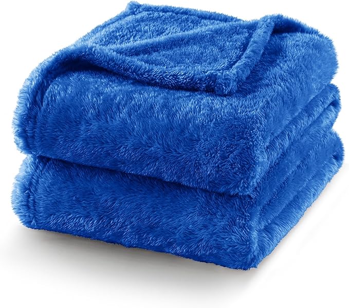 Exclusivo Mezcla Plush Fuzzy Fleece Bed Blanket Twin Size, Super Soft, Fluffy and Warm Blankets for Couch, Bed, All Season (Cobalt Blue, 90x66 inches)