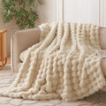 COOVA Faux Fur Throw Blanket for Couch, Cozy Soft and Fuzzy Plush Rabbit Fur Bubble Blanket for Sofa Bedroom Living Room, 60x80 Inches Light Taupe