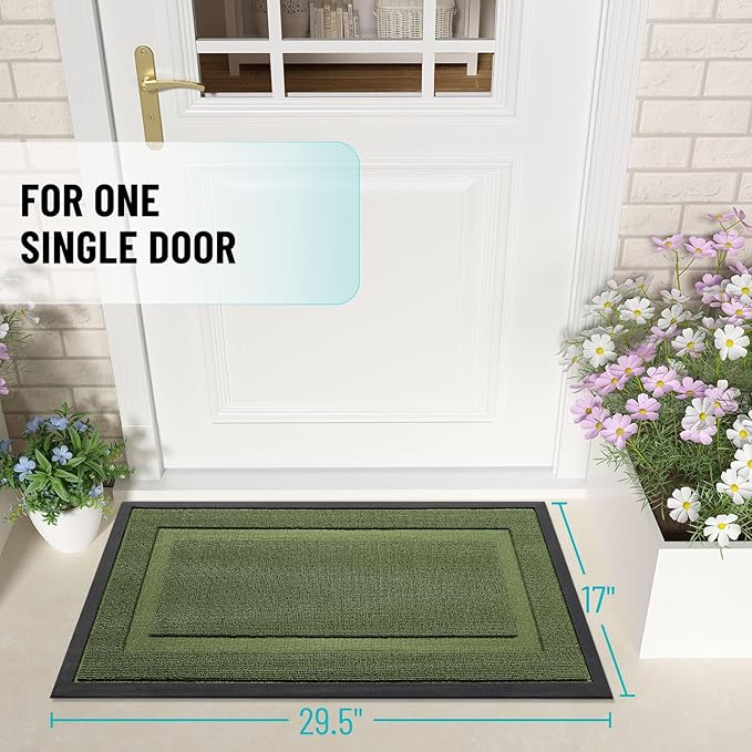 OLANLY Front Door Mat Indoor Outdoor Entrance, Waterproof All-Season, All-Weather Doormat, Sturdy Natural Rubber, Low Profile, Easy Clean Patio Porch Entryway Mat, 47x32, Classic Green