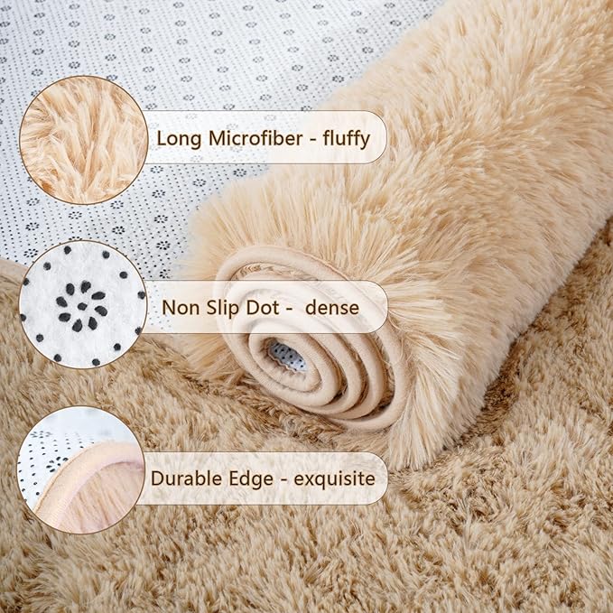 Chicrug Soft Runner Rug for Bedroom Living Room Plush Fluffy Rug 2x10 Feet, Shag Furry Runner Carpet Non Shedding for Nursery Children Kids Girls Room Home Decorative, Khaki