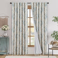 jinchan Blackout Floral Curtains for Living Room Bedroom Linen Blend Curtain Farmhouse Blue Printed with Lined Back Tab Rod Pocket Drapes Window Treatments 2 Panels 90 Inch